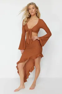 Trendyol Brown Fitted Woven Ruffle Blouse Skirt Set #9049514