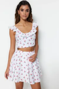 Trendyol Bridal Fruit Patterned Woven Ruffled 100% Cotton Blouse Skirt Suit