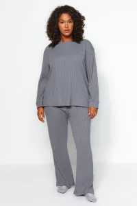Trendyol Curve Gray Corded Knitted Top and Bottom Set