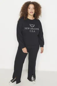 Trendyol Curve Black Crew Neck Printed Knitted Tracksuit Set