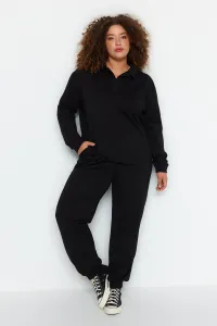 Trendyol Curve Black Straight Fitted 2 Threads Plus Size Tracksuit Set