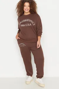 Trendyol Curve Brown Crew Neck Printed Knitted Tracksuit Set #5228060
