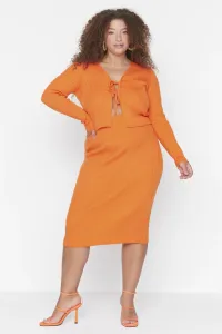 Trendyol Curve Orange Lacing Detail Fine Knitwear Cardigan and Skirt Set #5048678