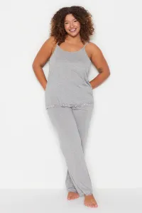 Trendyol Curve Gray Knitted Lace Detailed Pajamas Set #6744224