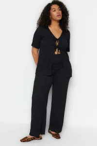 Trendyol Curve Black Knitted Top and Bottom Set With Lace-up Detail