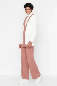 Trendyol Dried Rose Stripe Detailed Cardigan-Pants Knitwear Set