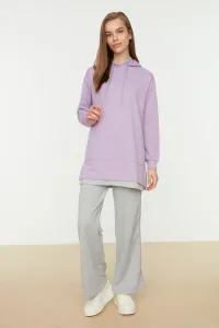 Trendyol Lilac Hooded T-Shirt Shoulder Pull Out Wide Leg Welt Knitted Tracksuit Set #4314885