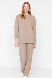 Trendyol Mink Quilted Tunic-Pants Knitted Suit