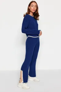 Trendyol Navy Blue Ribbed Color Block Knitwear Two Piece Set #9154054