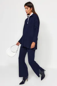 Trendyol Navy Blue Slit Detailed Cardigan-Pants Knitwear Suit