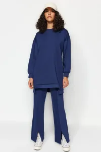 Trendyol Navy Blue Slit Detailed Scuba Tunic-Pants Knitted Two Piece Set #9166416
