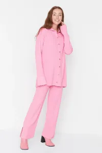 Trendyol Pink Slit Detailed Cardigan-Pants Knitwear Suit