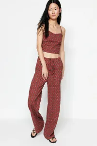 Trendyol Claret Red Printed Crop Strap Knitted Top and Bottom Set