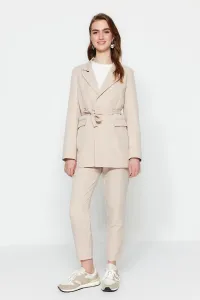 Trendyol Stone Tie Detail Lined Crepe Jacket-Trousers Woven Two Piece Set