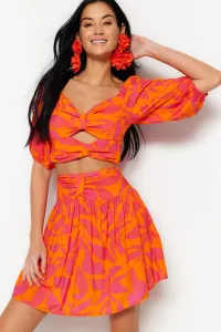 Trendyol Floral Pattern Woven Cut Out/Window Blouse and Skirt Set