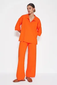 Trendyol Orange Basic Corded Knitwear Top and Bottom Set #5736547