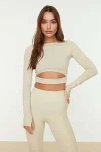 Trendyol Stone Crop Window/Cut Out and Thumb Hole Detailed Knitted Sports Top/Blouse #748260