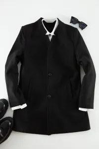 Trendyol Black Men's Slim Fit Stand Up Collar Stamped Coat #8902971