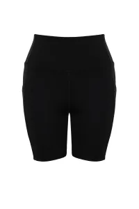 Trendyol Black Ribbed Recovery Waist Tulle Detailed Knitted Sports Shorts Leggings #9156366