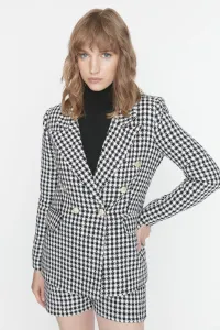 Trendyol Black Woven Lined, Double Breasted Fastening Plaid Blazer Jacket