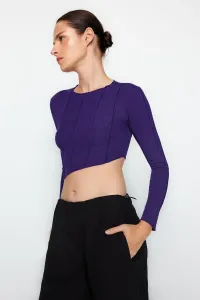 Trendyol Purple Stitching Detail Fitted Asymmetrical Crop, Corduroy Flexible Blouse #7622563
