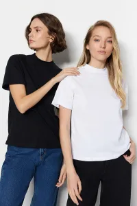 Trendyol White-Black 2-Pack 100% Cotton Basic Stand-Up Collar Knitted T-Shirt #833544