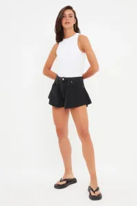 Trendyol Black Pleated High Waist Mini Denim Shorts #4423134