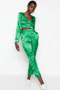 Trendyol zelené rovné saténové tkané nohavice