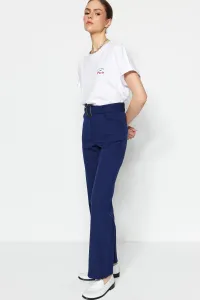 Trendyol Navy Blue pásom tkané nohavice rovného strihu