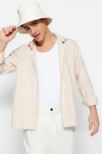 Trendyol Men's Beige Regular Fit 100% Cotton Linen Look Shirt