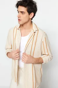 Trendyol Limited Edition Camel Regular Fit Striped Linen Textured Shirt