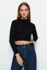 Trendyol Black Crop Basic Pletený sveter