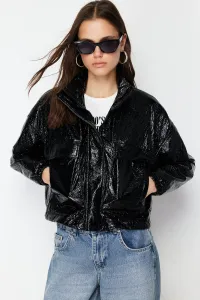 Trendyol Black Oversize Shiny Patent Leather Thin Jacket Coat #9099228