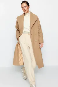 Trendyol béžová limitovaná edícia prémiového oversize širokého strihu dlhého vlneného kabáta