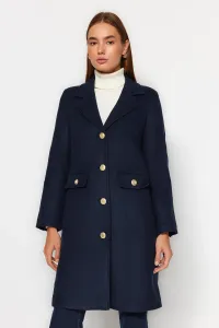 Trendyol Navy Blue limitovaná edícia prémiového zlatého gombíka detailný dlhý razený kabát #7651950