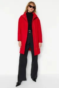 Trendyol červený oversize široký strih dlhý prešívaný kabát