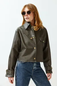 Trendyol Dark Mink Oversize Collar Detailed Faux Leather Thin Jacket Coat #9232873