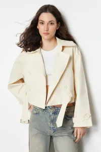 Trendyol Ecru Fitted Belted Crop Trench Coat
