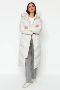 Trendyol Ecru oversize pre vodoodpudivý puffer kabát s kapucňou