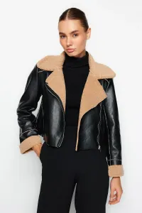 Trendyol Black oversize vnútorný plyšový kabát z umelej kože
