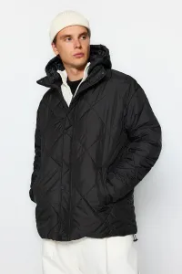 Trendyol Black pánsky oversize fit vodný a vetruodolný ľahký prešívaný kabát