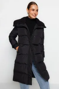 Trendyol Black Oversize Ribbed Collar Detail, Water-repellent Long Inflatable Coat
