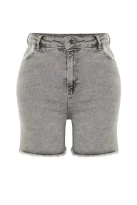 Trendyol Curve Gray Pocket and Tassel Detailed Mini Denim Shorts #9114954