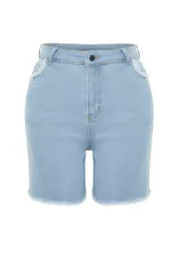 Trendyol Curve Light Blue Pocket and Hem Tassel Detail Mini Denim Shorts #9130765
