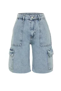Trendyol Light Blue Cargo Pocket Rise Waist Bermuda Denim Shorts #9293068