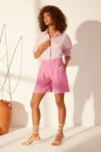 Trendyol Pink 100% Linen Pleated High Waist Shorts