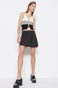 Trendyol Black Double Breasted Weave Short Skirt