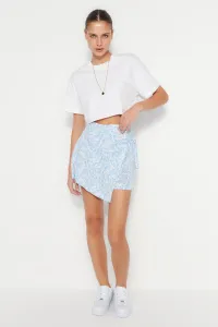 Trendyol Blue Floral Tie Double Breasted Viscose Woven Shorts Skirt