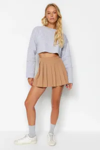 Trendyol Camel Pleated Woven Short Skirt