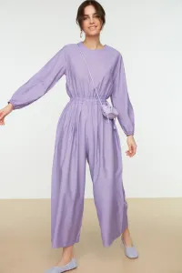 Trendyol Lilac Crew Neck Elastic Waist Comfortable Cut Wide Leg Linen Look Jumpsuit